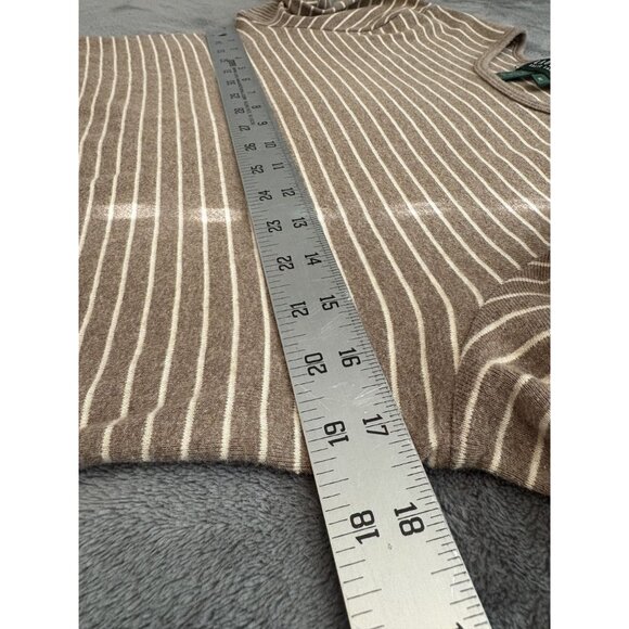 Lauren Ralph Lauren Womens Breton Striped Long Sleeve Shirt M Brown Cream Preppy - Picture 6 of 7